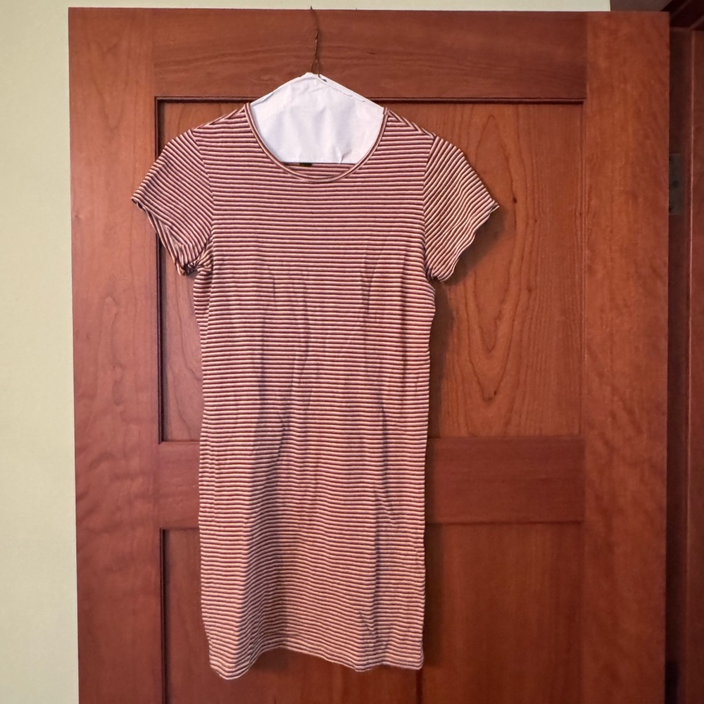 Urban Outfitters Red and White Striped T-Shirt Dress
